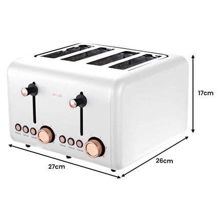 Pronti Breakfast Set with Rose Gold Kettle & Toaster with 1.2L Espresso Machine - White.