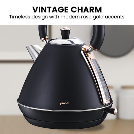 Pronti 1.7L Rose Trim Collection Kettle - Black.