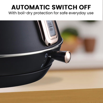 Pronti 1.7L Rose Trim Collection Kettle - Black.