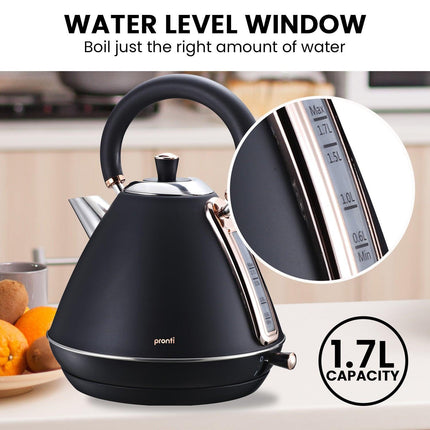 Pronti 1.7L Rose Trim Collection Kettle - Black.