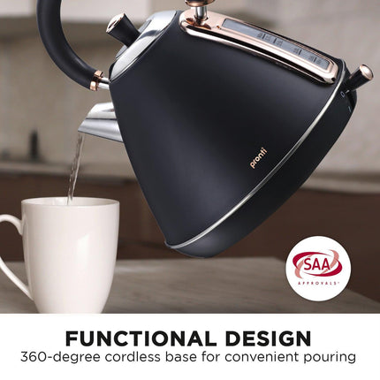 Pronti 1.7L Rose Trim Collection Kettle - Black.
