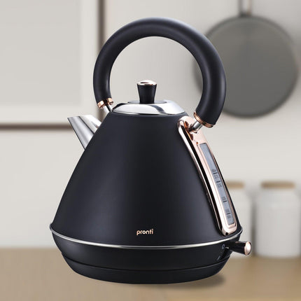 Pronti 1.7L Rose Trim Collection Kettle - Black.