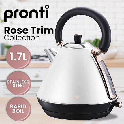 Pronti 1.7l Rose Trim Collection Kettle - White.