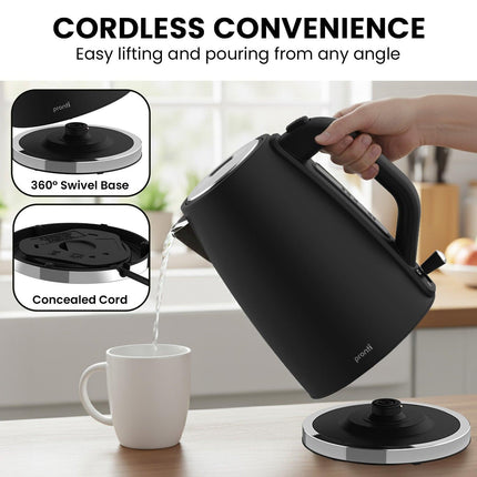 Pronti Silver Noir Collection 1.7L Electric Kettle.