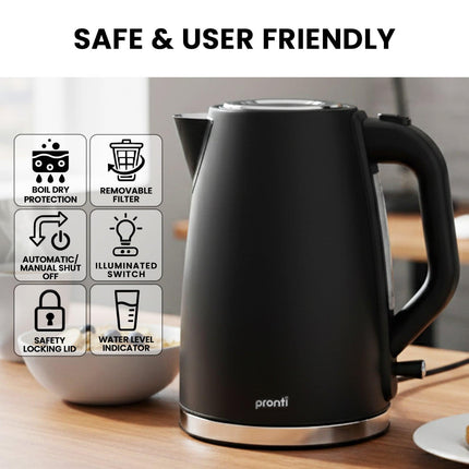 Pronti Silver Noir Collection 1.7L Electric Kettle.