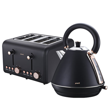 Pronti Rose Trim Collection Toaster & Kettle Bundle - Black.