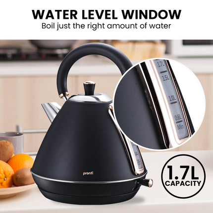 Pronti Rose Trim Collection Toaster & Kettle Bundle - Black.