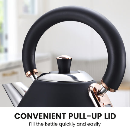 Pronti Rose Trim Collection Toaster & Kettle Bundle - Black.