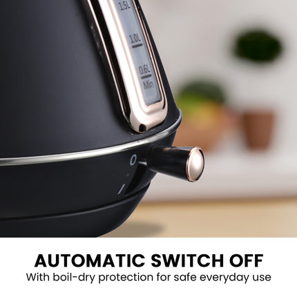 Pronti Rose Trim Collection Toaster & Kettle Bundle - Black.