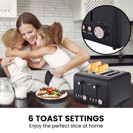 Pronti Rose Trim Collection Toaster & Kettle Bundle - Black.