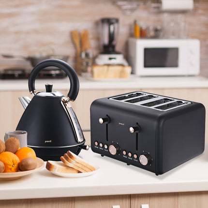 Pronti Rose Trim Collection Toaster & Kettle Bundle - Black.