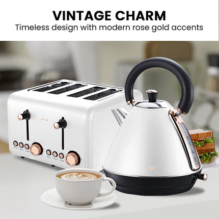 Pronti Rose Trim Collection Toaster & Kettle Bundle - White.