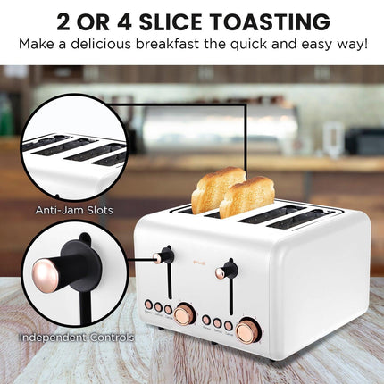 Pronti Rose Trim Collection Toaster & Kettle Bundle - White.