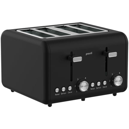 Pronti Silver Noir Collection 4 Slice Toaster and Kettle Bundle.