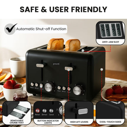 Pronti Silver Noir Collection 4 Slice Toaster and Kettle Bundle.