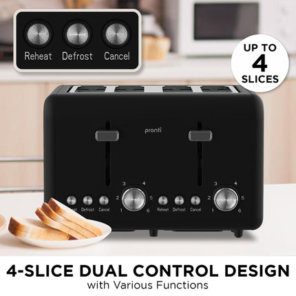 Pronti Silver Noir Collection 4 Slice Toaster and Kettle Bundle.