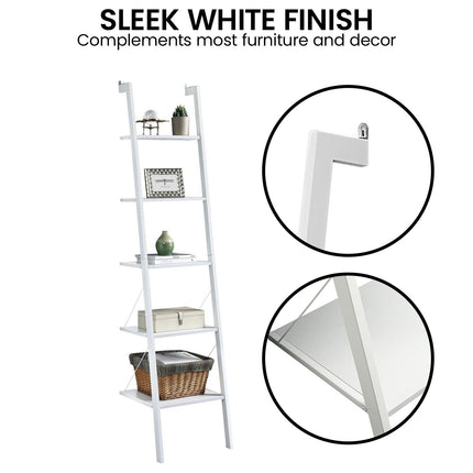 Sarantino Amelia 5-Tier Ladder Shelf in White.