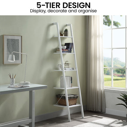 Sarantino Amelia 5-Tier Ladder Shelf in White.