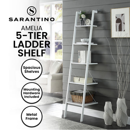 Sarantino Amelia 5-Tier Ladder Shelf in White.