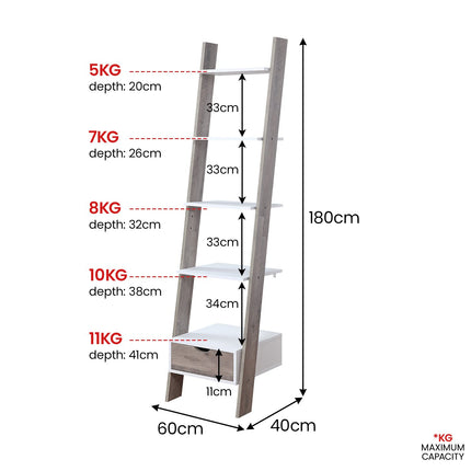 Sarantino Mira 5-tier Ladder Shelf In White And Grey Oak.