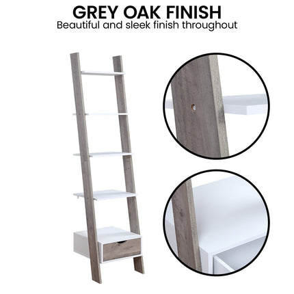 Sarantino Mira 5-tier Ladder Shelf In White And Grey Oak.
