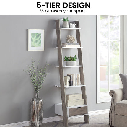 Sarantino Mira 5-tier Ladder Shelf In White And Grey Oak.