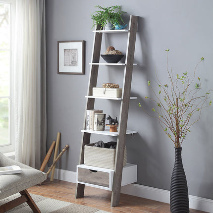 Sarantino Mira 5-tier Ladder Shelf In White And Grey Oak.