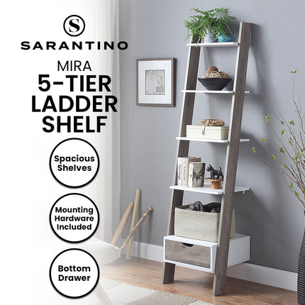 Sarantino Mira 5-tier Ladder Shelf In White And Grey Oak.