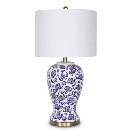 Sarantino Table Lamp Ceramic Floral Base Cotton Drum Shade.