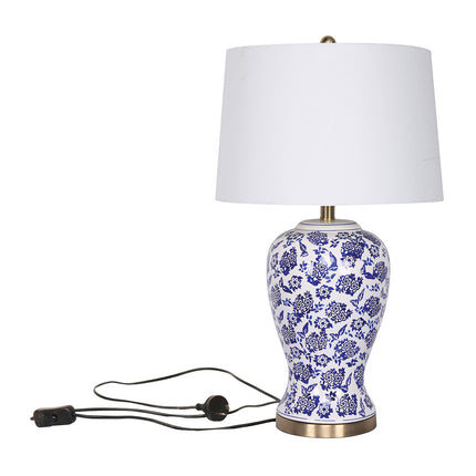 Sarantino Table Lamp Ceramic Floral Base Cotton Drum Shade.