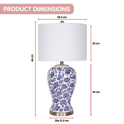 Sarantino Table Lamp Ceramic Floral Base Cotton Drum Shade.