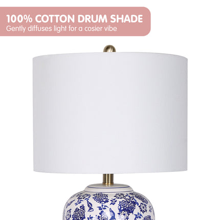 Sarantino Table Lamp Ceramic Floral Base Cotton Drum Shade.