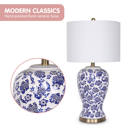 Sarantino Table Lamp Ceramic Floral Base Cotton Drum Shade.