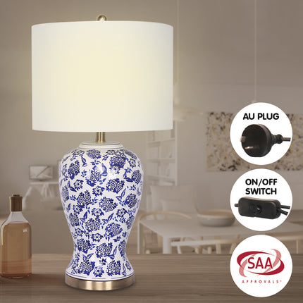 Sarantino Table Lamp Ceramic Floral Base Cotton Drum Shade.