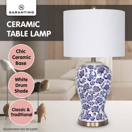 Sarantino Table Lamp Ceramic Floral Base Cotton Drum Shade.
