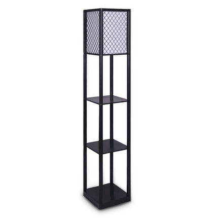Sarantino Etagere Floor Lamp Diamond Look Fabric Shade Shelves Black.