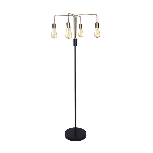 Sarantino Modern Exposed Bulb 4-Arm Industrial Light Floor Lamp.