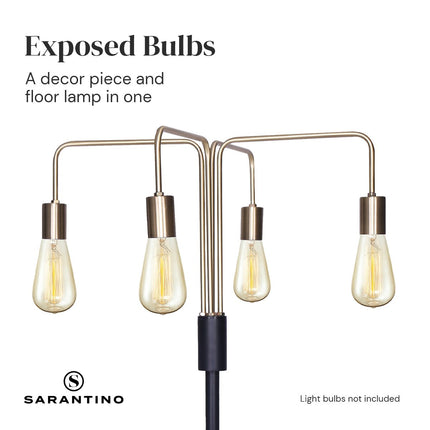 Sarantino Modern Exposed Bulb 4-Arm Industrial Light Floor Lamp.