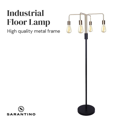 Sarantino Modern Exposed Bulb 4-Arm Industrial Light Floor Lamp.