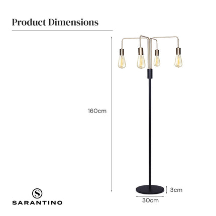 Sarantino Modern Exposed Bulb 4-Arm Industrial Light Floor Lamp.
