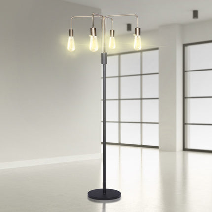 Sarantino Modern Exposed Bulb 4-Arm Industrial Light Floor Lamp.