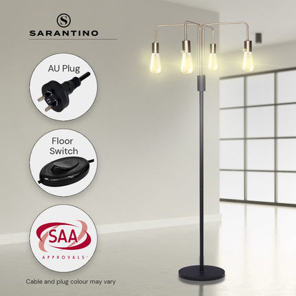 Sarantino Modern Exposed Bulb 4-Arm Industrial Light Floor Lamp.
