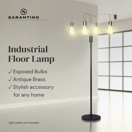 Sarantino Modern Exposed Bulb 4-Arm Industrial Light Floor Lamp.