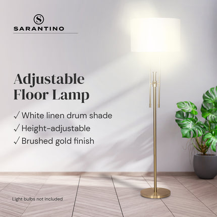 Sarantino Brushed Gold Height-Adjustable Metal Floor Lamp.