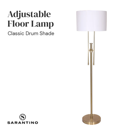 Sarantino Brushed Gold Height-Adjustable Metal Floor Lamp.