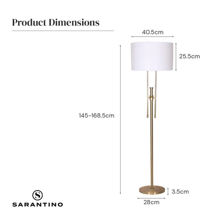 Sarantino Brushed Gold Height-Adjustable Metal Floor Lamp.