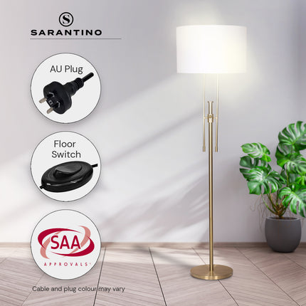 Sarantino Brushed Gold Height-Adjustable Metal Floor Lamp.