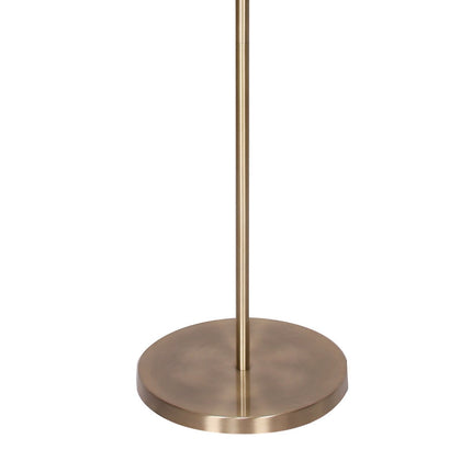 Sarantino Metal Floor Lamp in Antique Brass Finish with Cream Linen Fabric Shade.