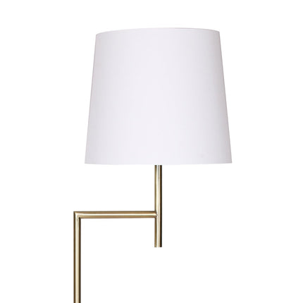 Sarantino Metal Floor Lamp in Antique Brass Finish with Cream Linen Fabric Shade.