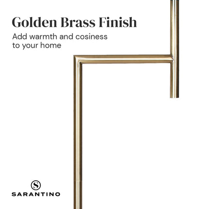Sarantino Metal Floor Lamp in Antique Brass Finish with Cream Linen Fabric Shade.